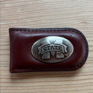 MISSISSIPPI STATE Leather Money Clip - Dark Brown and Silver...Genuine Leather